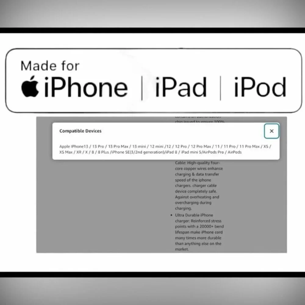 Apple Certified 6ft Lightning Charger C Cable iPhone 14/13/12/11/X/XS/XR/XS iPad